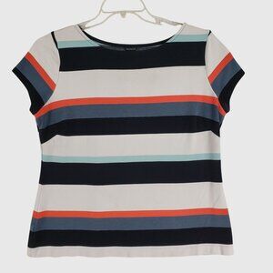 Ann Taylor Womens XL Striped Short Sleeve Top With Multicolor Pattern Rayon